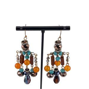 Long Waterfall Beaded Earrings | Colorful Bold Statement Earrings 3 1/4"
